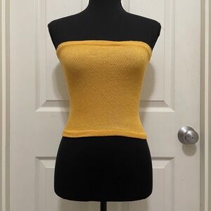 Vintage 90s Y2K Tube Top Strapless Bandeau Yellow Stretchy One Size Summer Retro